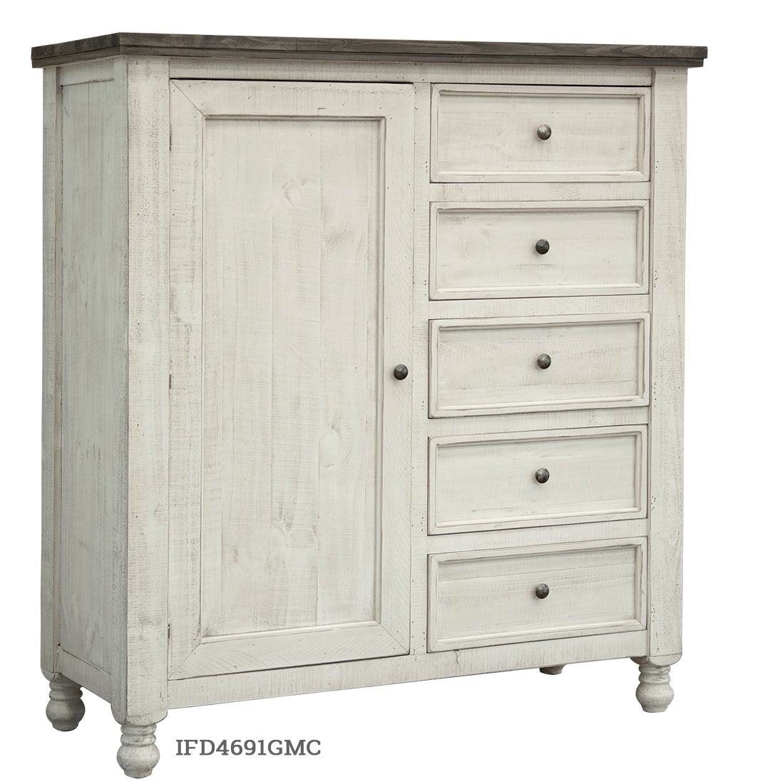5 Drawer 1 Door Gentleman Chest - Antiqued Ivory & Weathered Gray