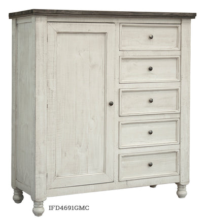 5 Drawer 1 Door Gentleman Chest - Antiqued Ivory & Weathered Gray