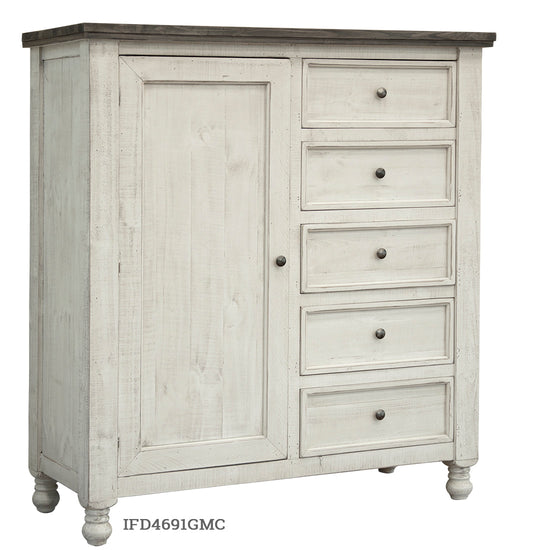 5 Drawer 1 Door Gentleman Chest - Antiqued Ivory & Weathered Gray