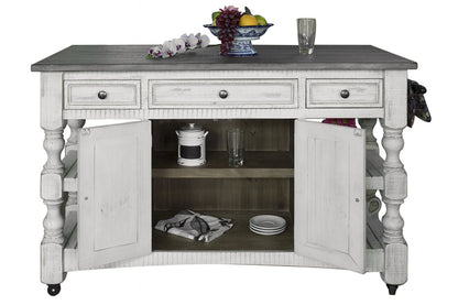 3 Drawer, 2 Doors Kitchen Island - Antiqued Ivory & Weathered Gray