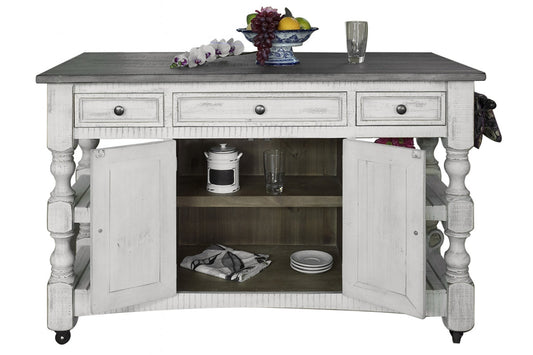 3 Drawer, 2 Doors Kitchen Island - Antiqued Ivory & Weathered Gray