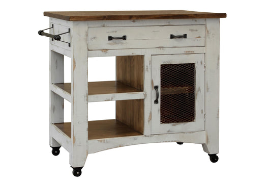 1 Drawer 1 Mesh Door Kitchen Island - Antiqued White & Brown