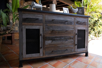 6 Drawer 2 Doors Buffet - Gray & Brown