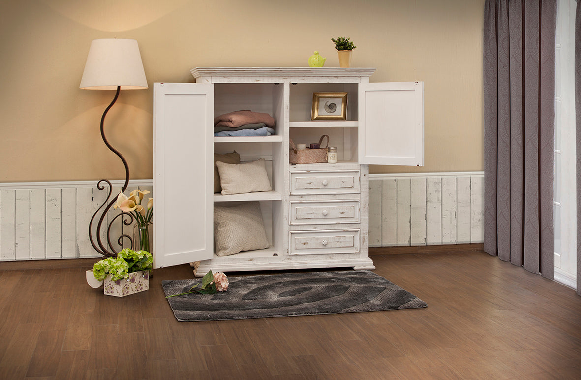 3 Drawer 2 Door Gentleman's Chest - Distressed White