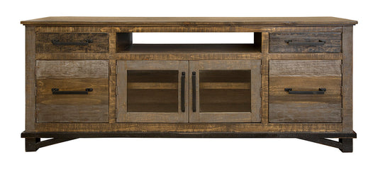 2 Drawer, 4 Doors 76" TV Stand - Two Tone Gray & Brown