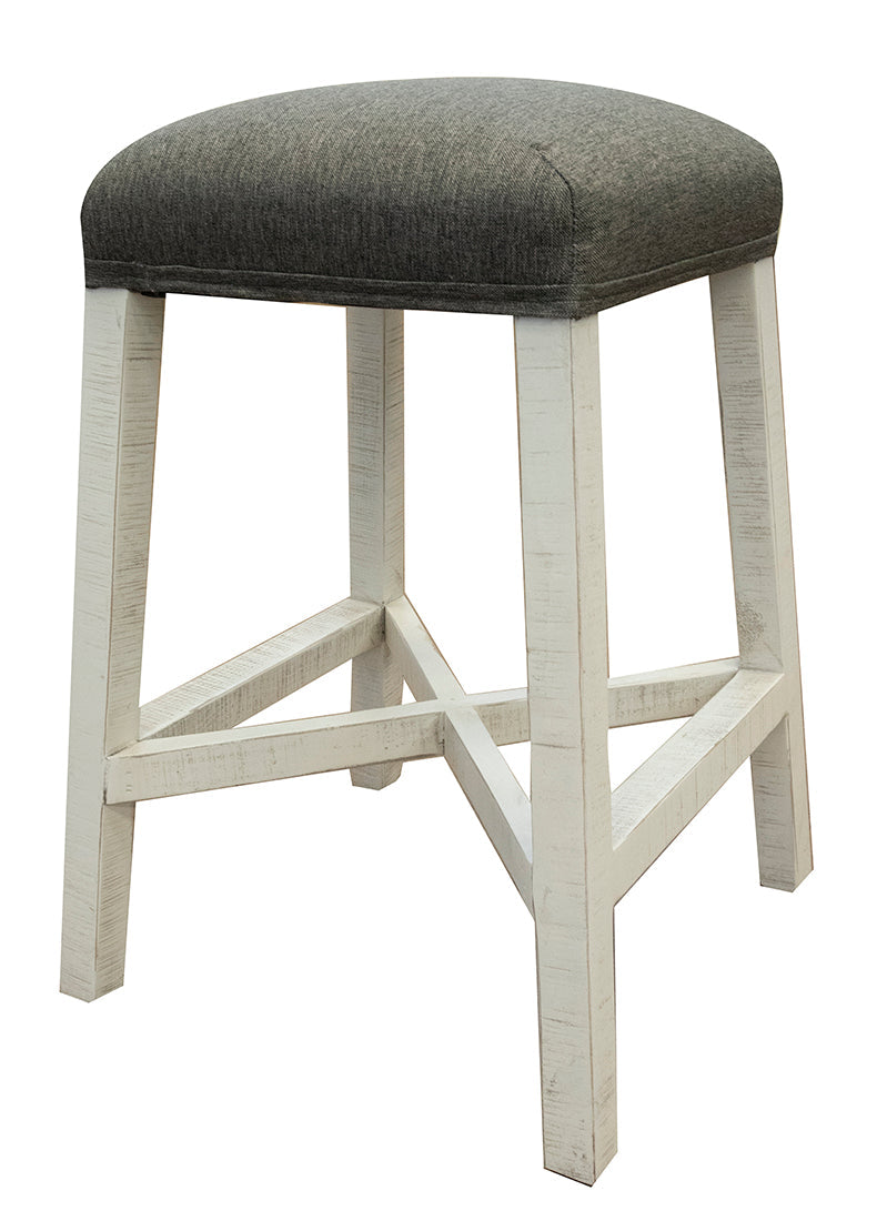 Upholstered Seat 24" Stool - Antiqued Ivory & Weathered Gray