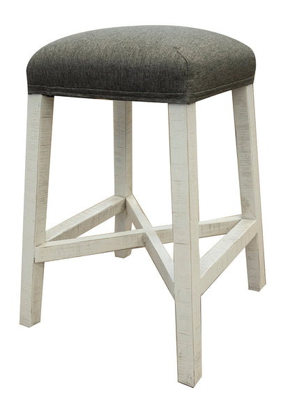 Upholstered Seat 24" Stool - Antiqued Ivory & Weathered Gray