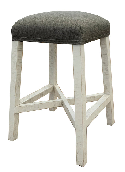 Upholstered Seat 24" Stool - Antiqued Ivory & Weathered Gray