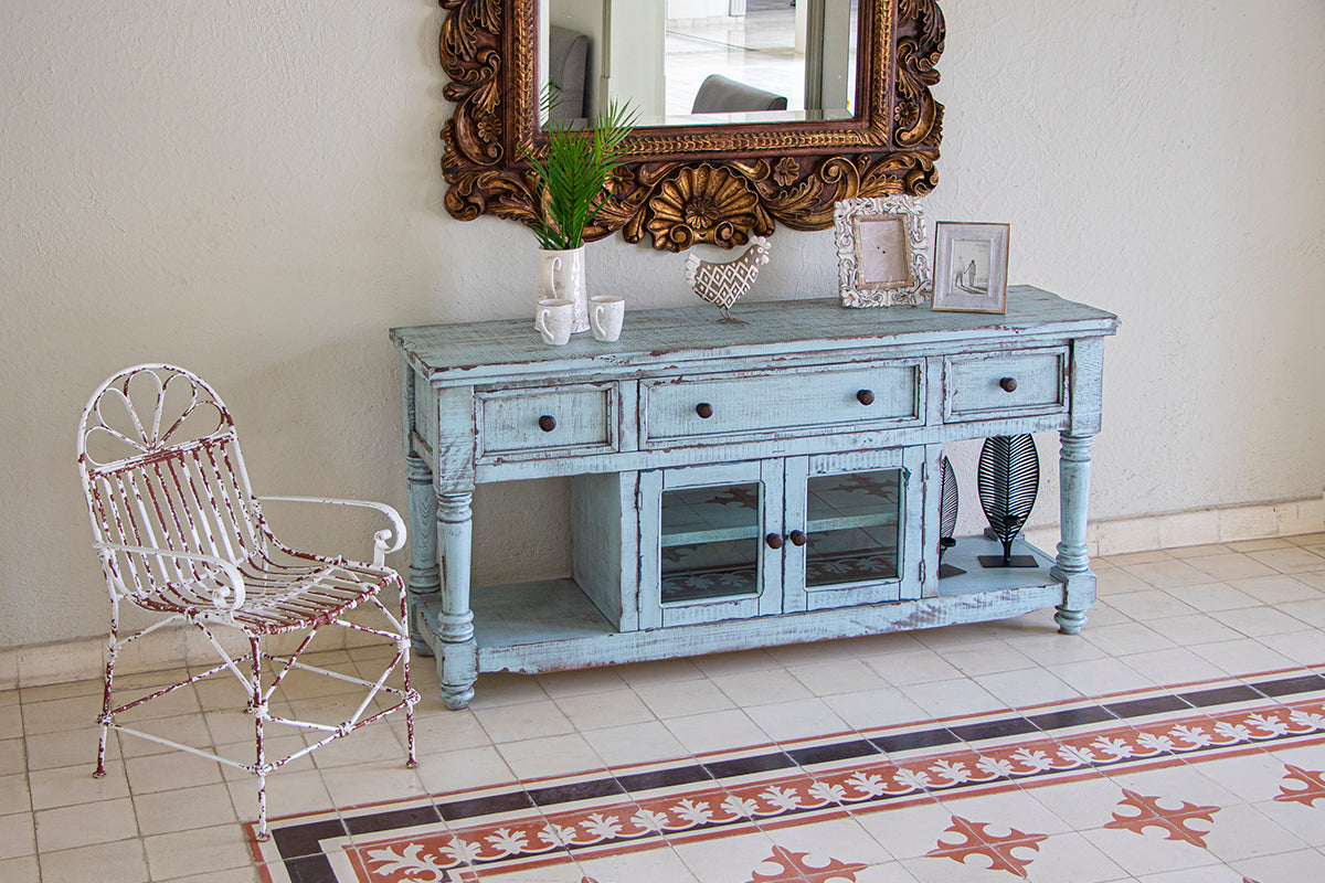 3 Drawer 2 Doors 70" TV Stand - Sky Blue