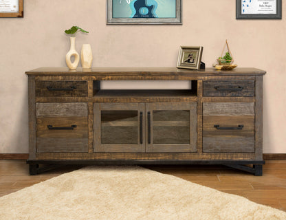 2 Drawer, 4 Doors 76" TV Stand - Two Tone Gray & Brown
