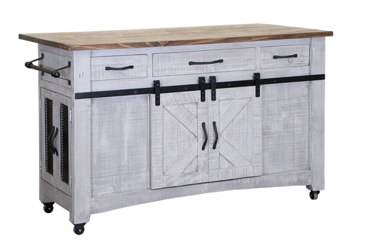 3 Drawer 6 Door Kitchen Island - Light Gray & Brown