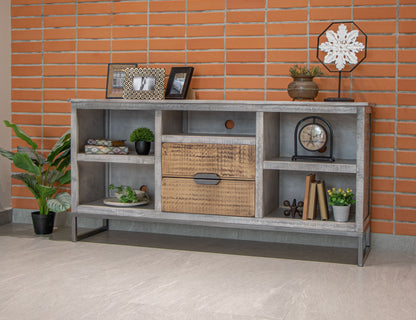 5 Shelves 2 Drawer TV Stand - Honey Brown & Light Gray