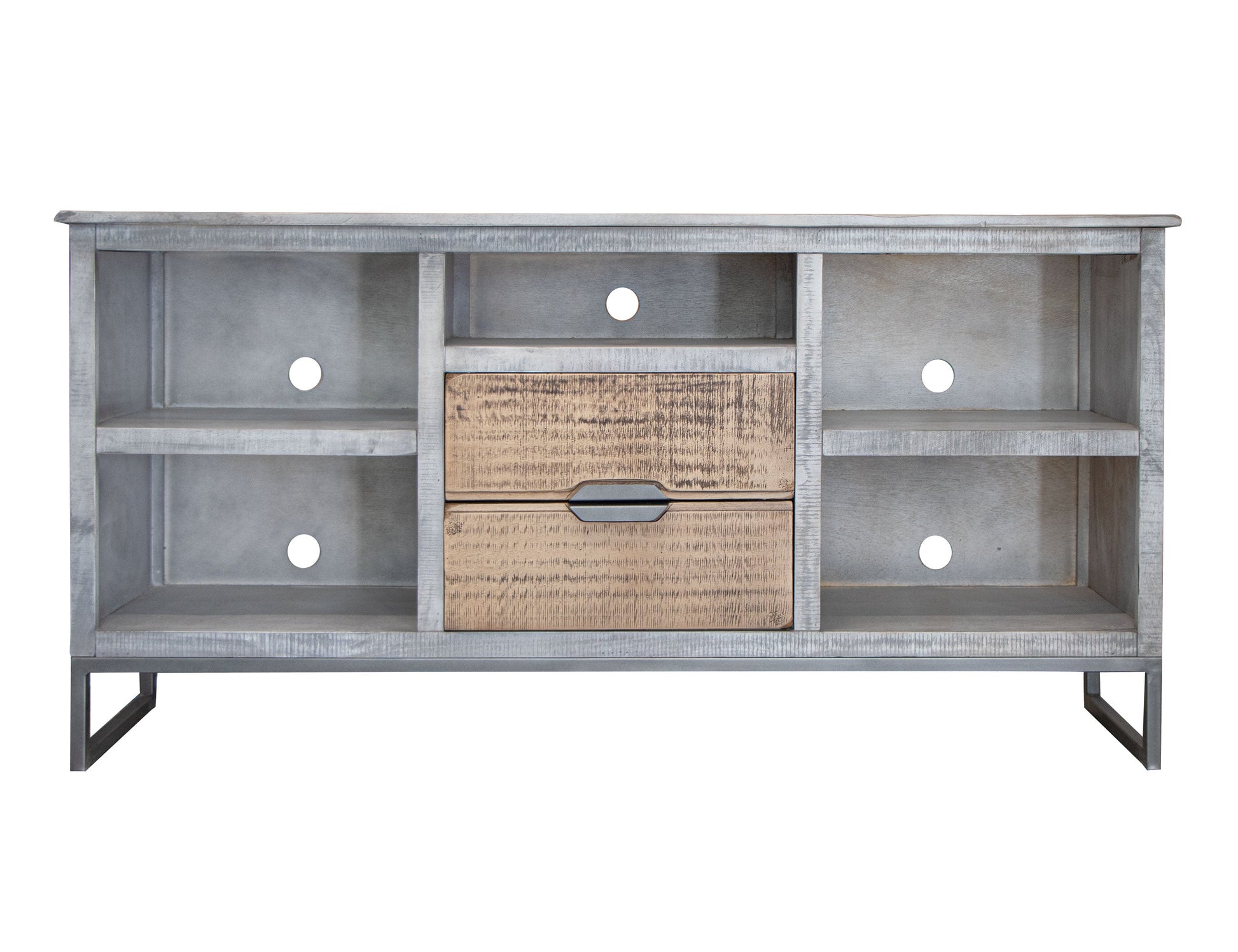 5 Shelves 2 Drawer TV Stand - Honey Brown & Light Gray