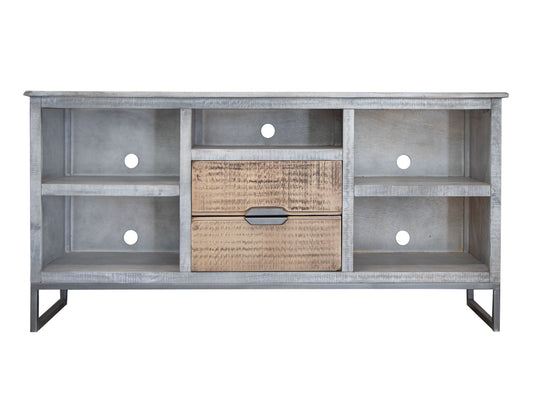 5 Shelves 2 Drawer TV Stand - Honey Brown & Light Gray