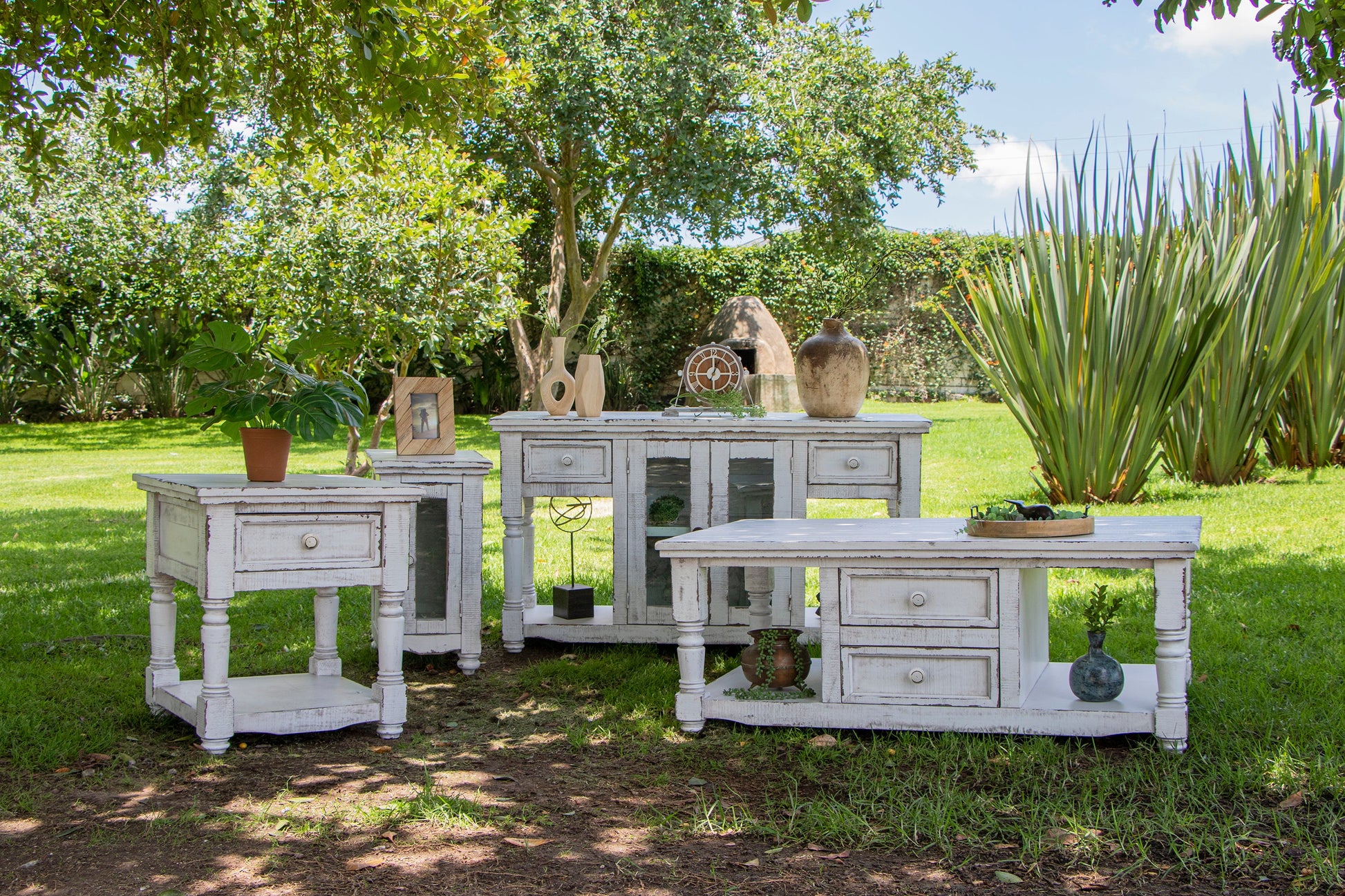 1 Door Chairside Table - Antique White