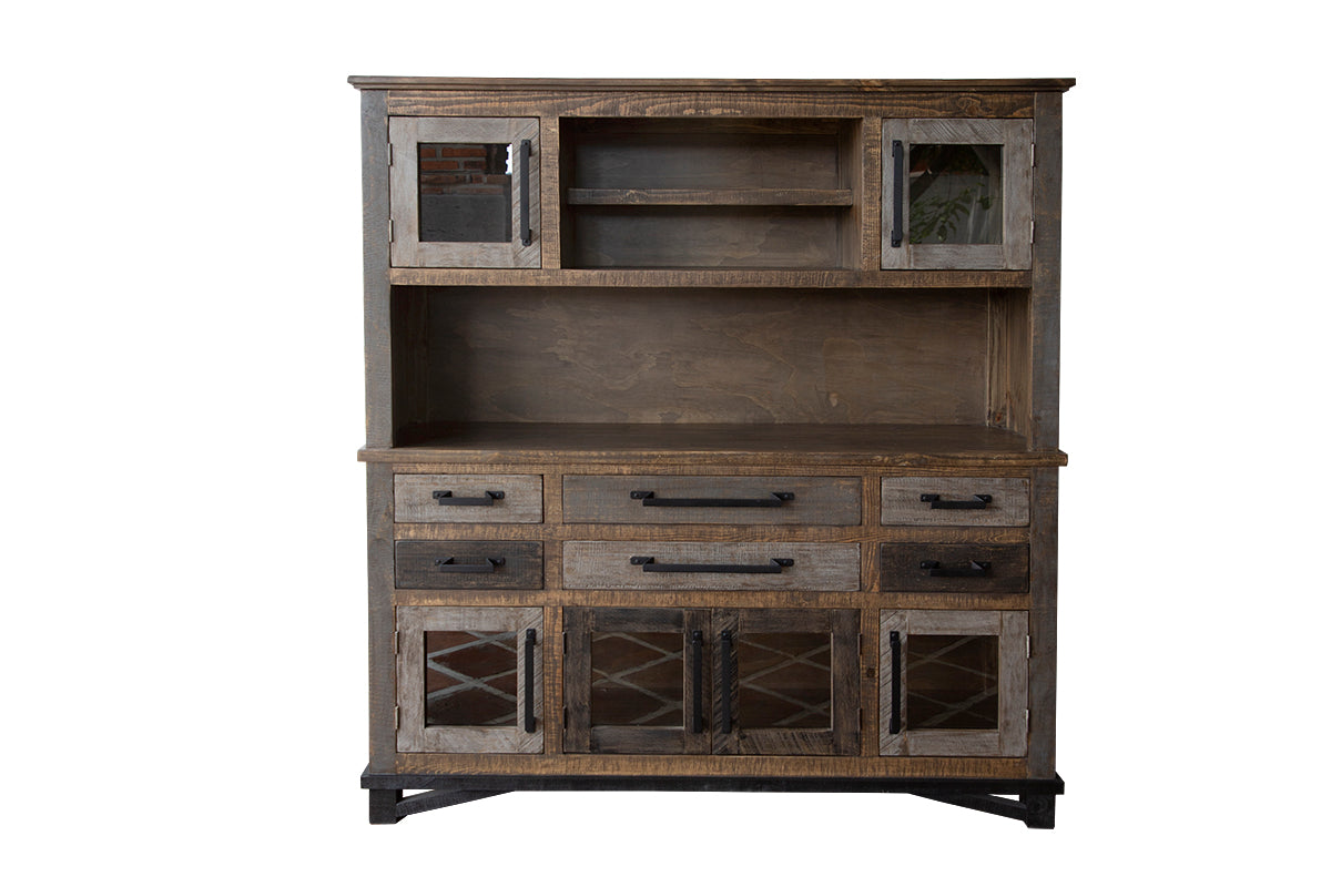 6 Drawer, 6 Doors Buffet & Hutch - Two Tone Gray & Brown