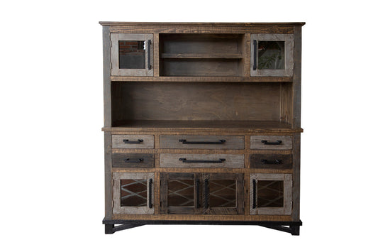 6 Drawer, 6 Doors Buffet & Hutch - Two Tone Gray & Brown