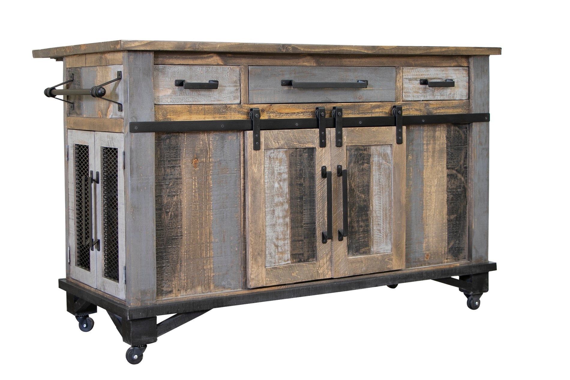 3 Drawer 6 Doors Kitchen Island - Two Tone Gray & Brown