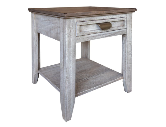 1 Drawer End Table - Light Cream / Brown Caramel