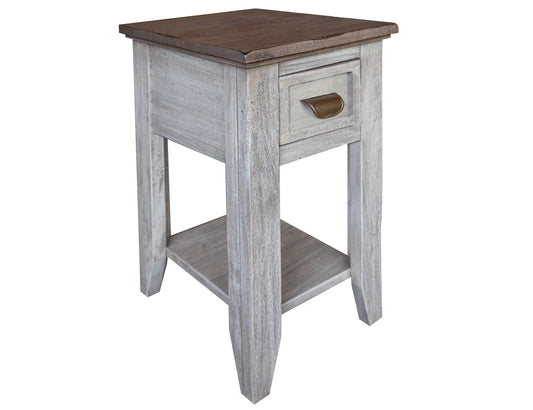 1 Drawer Chairside Table - Light Cream / Brown Caramel