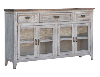 3 Drawer 4 Glass Door Console - Light Cream / Brown Caramel