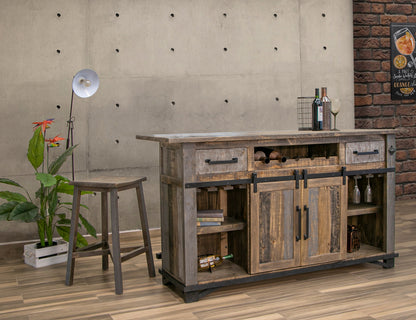 2 Drawer 2 Doors Bar - Two Tone Gray & Brown