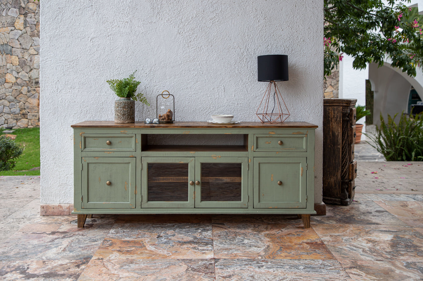 2 Drawers 4 Doors, Console - Sage Green