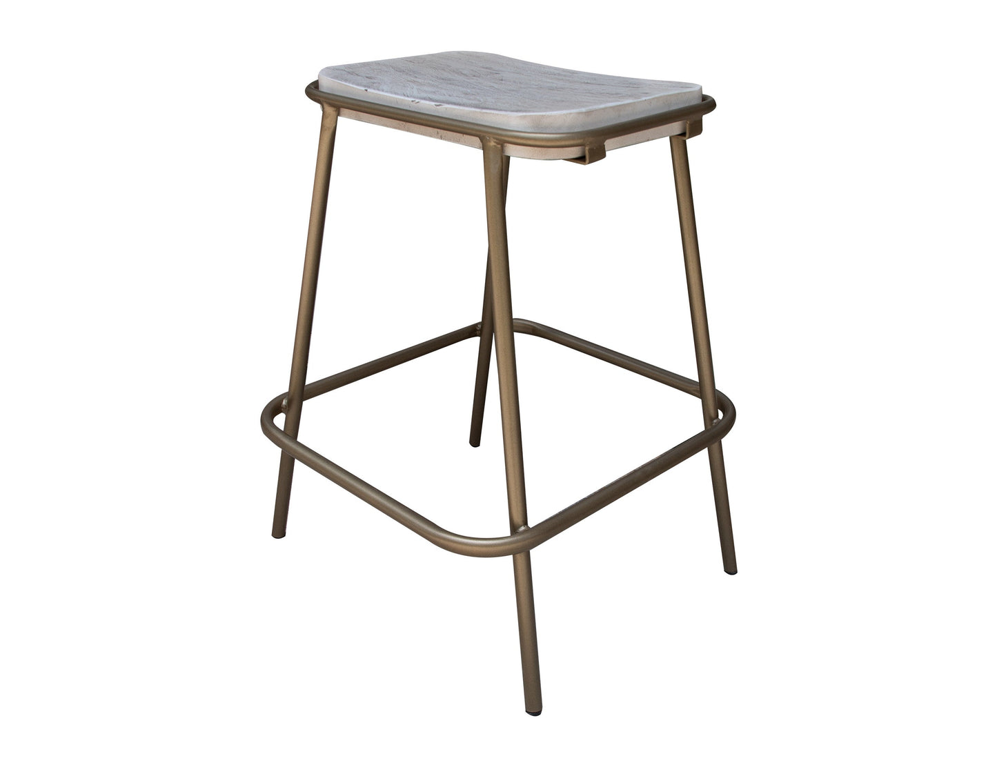 Metal Frame Wooden Seat 24" Stool - Light Cream / Golden