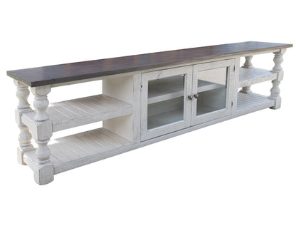2 Door 93" TV Stand - Antiqued Ivory & Weathered Gray
