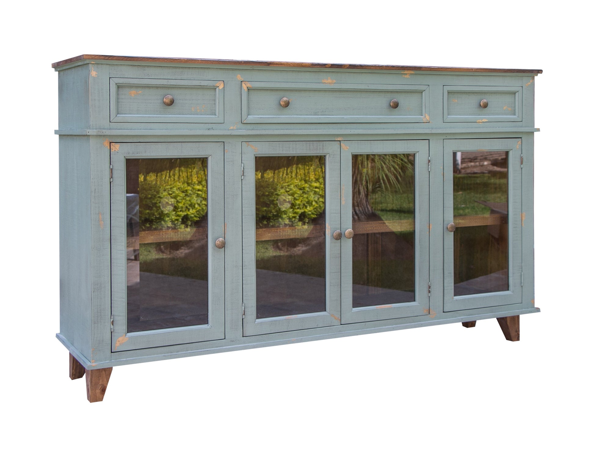 3 Drawers 4 Doors, Console - Sage Green