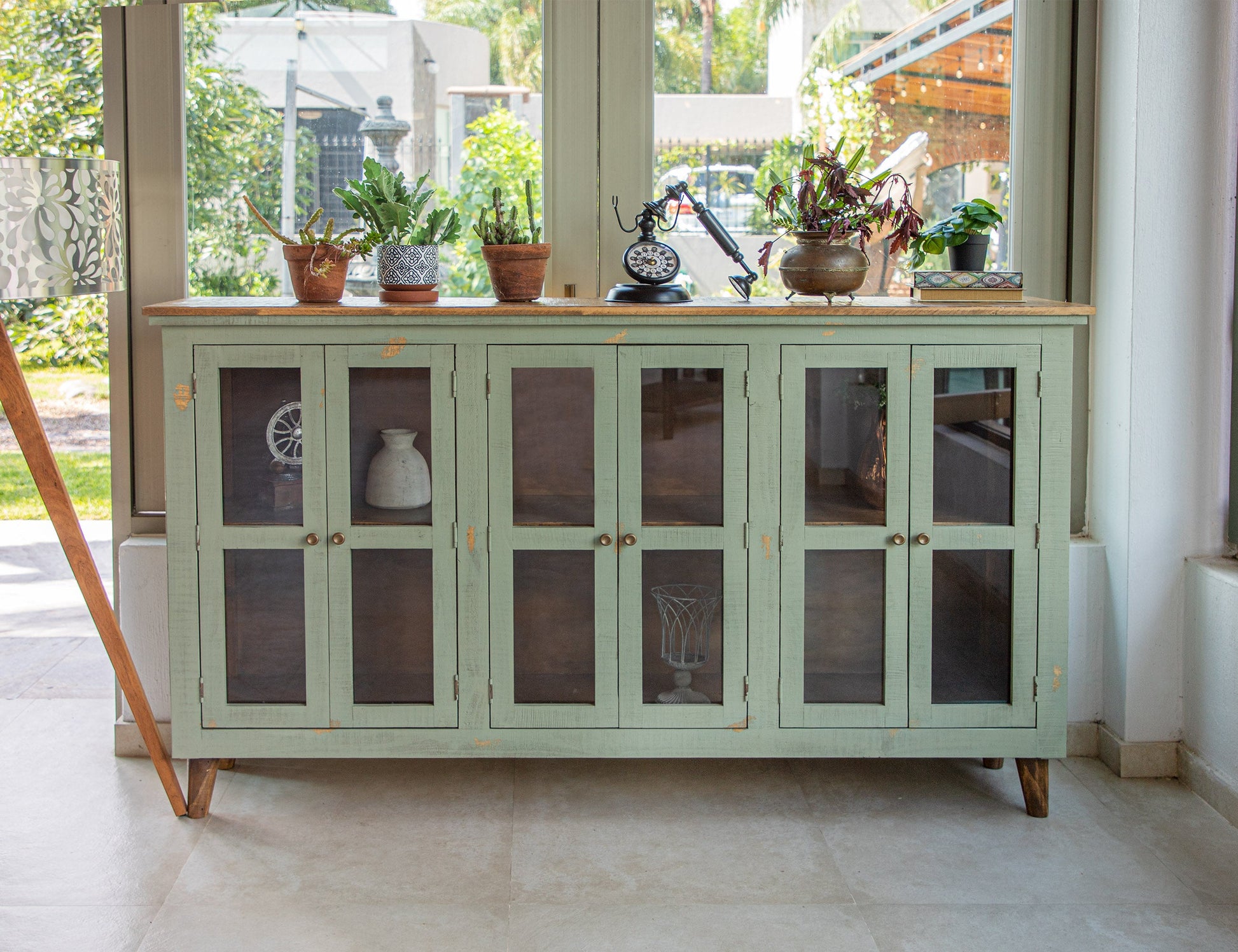 6 Glass Door Console - Sage Green