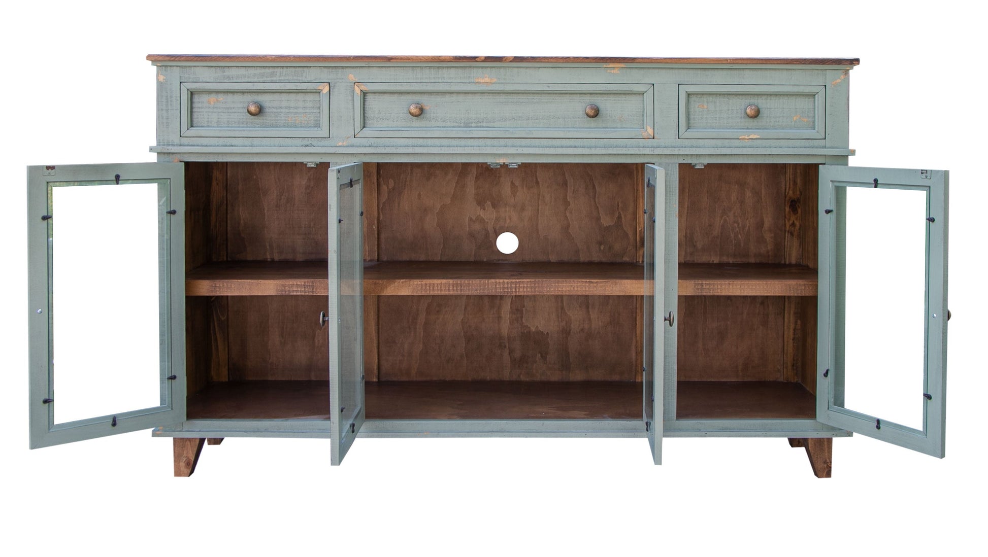 3 Drawers 4 Doors, Console - Sage Green