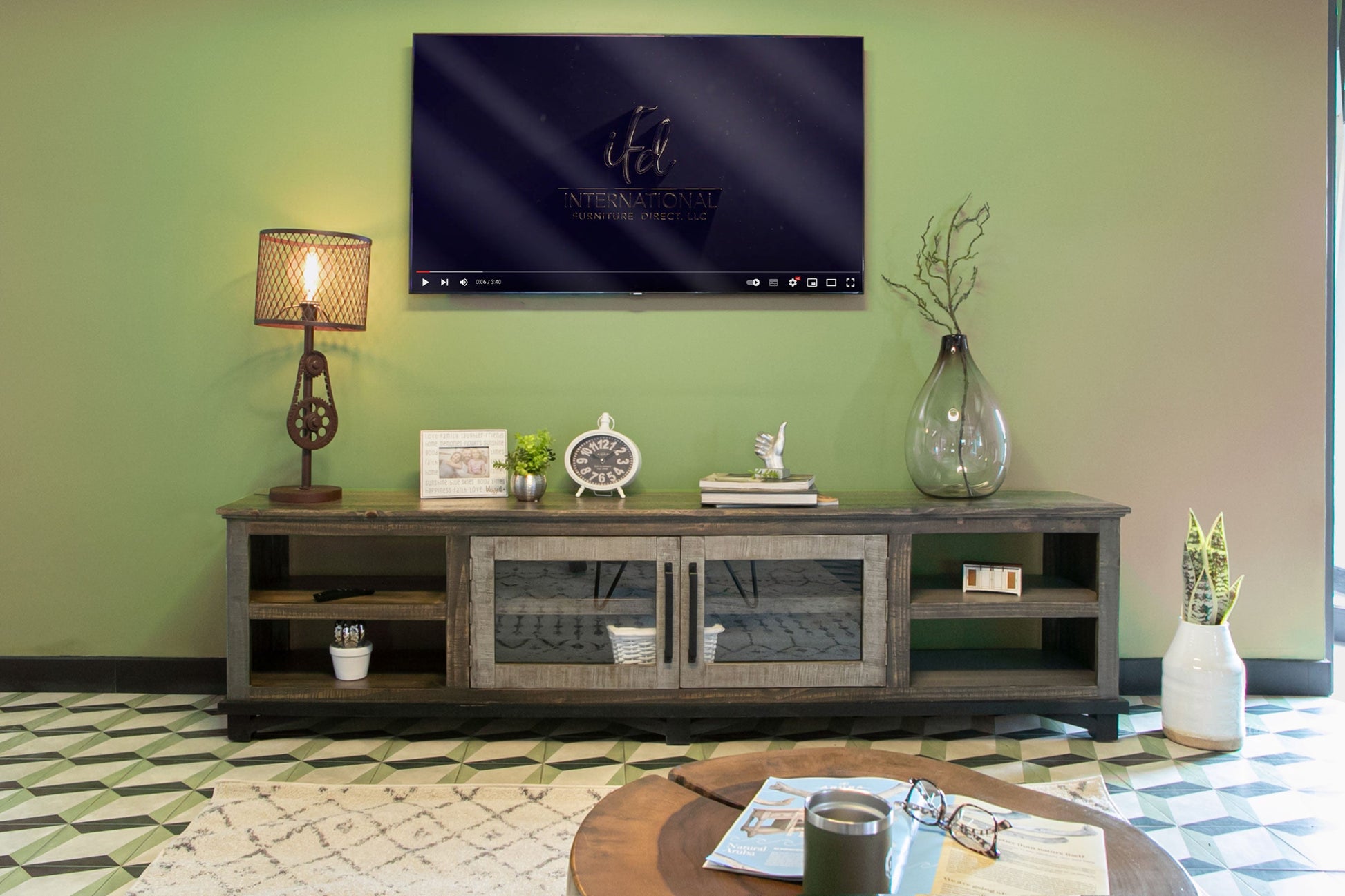 2 Door 93" TV Stand - Two Tone Gray & Brown