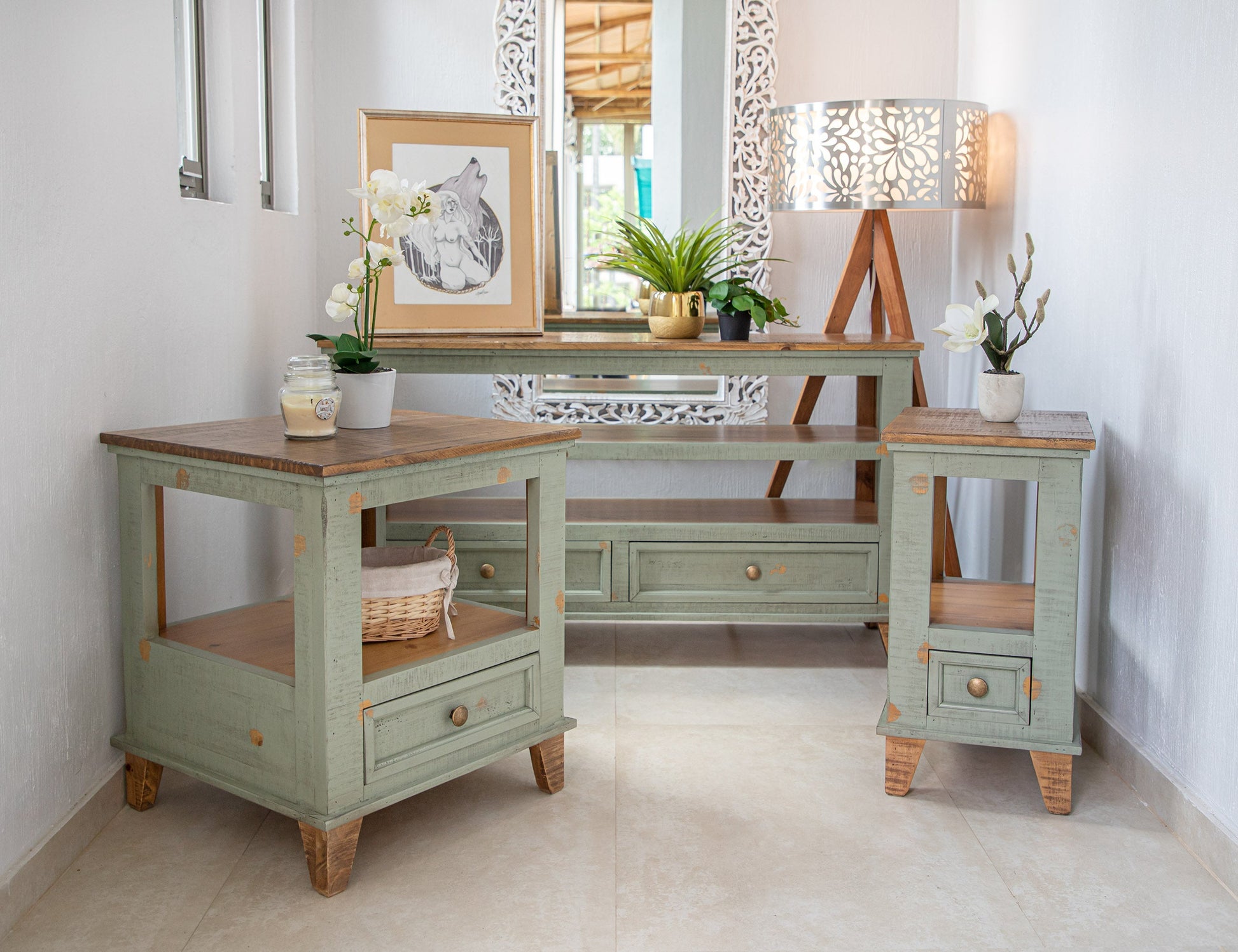 1 Drawer End Table - Sage Green