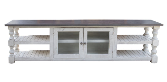 2 Door 93" TV Stand - Antiqued Ivory & Weathered Gray