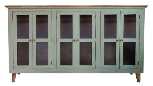 6 Glass Door Console - Sage Green