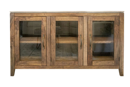 3 Glass Door Console - Golden Brown