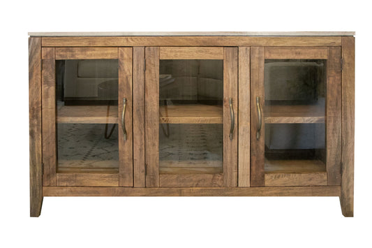 3 Glass Door Console - Golden Brown
