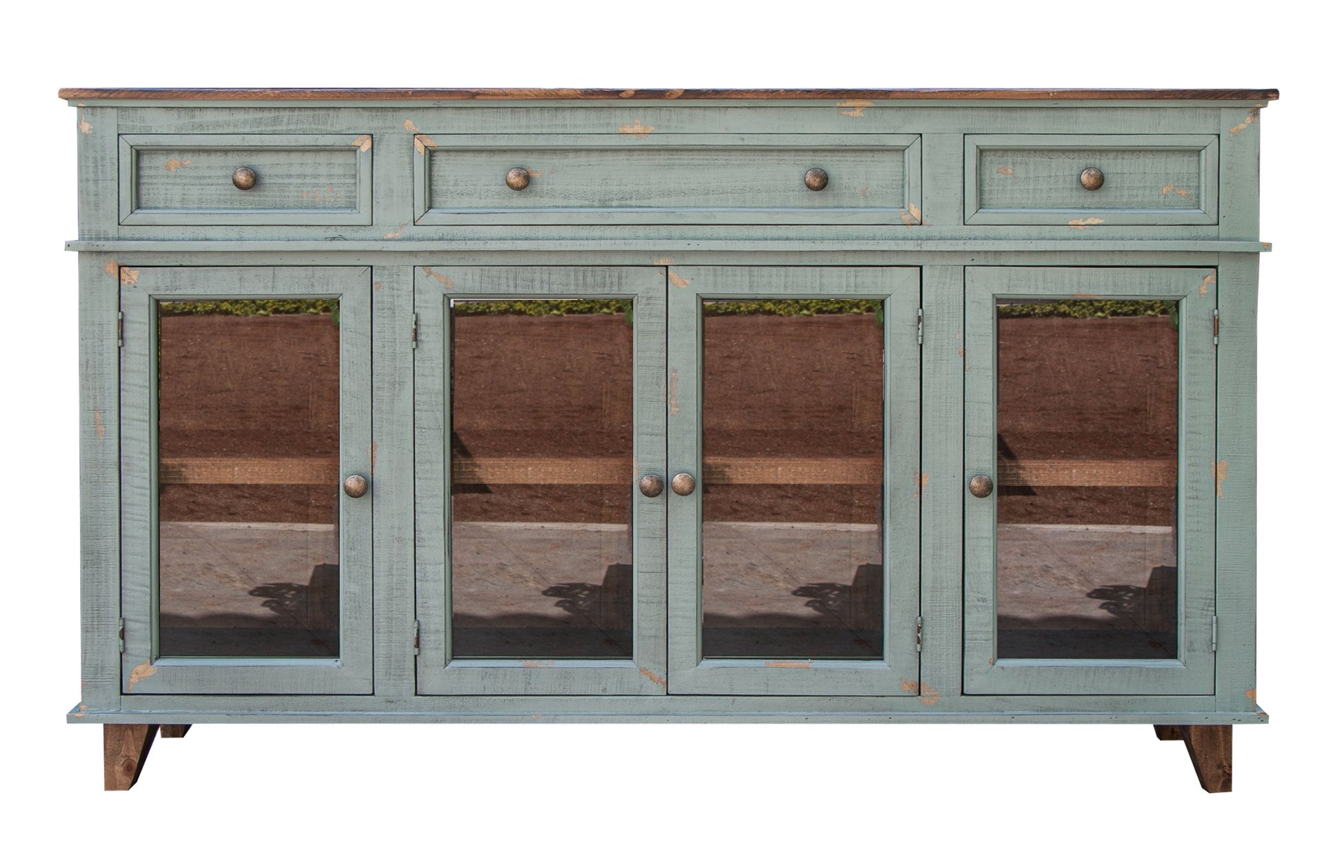 3 Drawers 4 Doors, Console - Sage Green