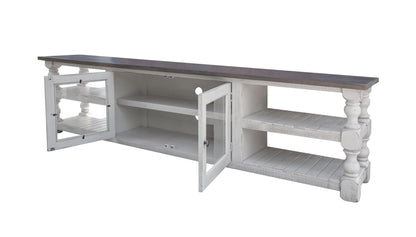 2 Door 93" TV Stand - Antiqued Ivory & Weathered Gray