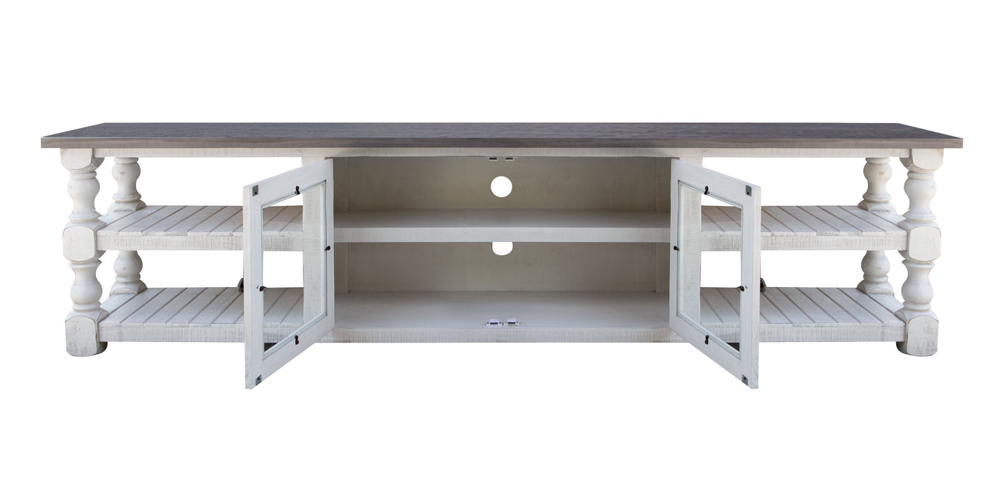 2 Door 93" TV Stand - Antiqued Ivory & Weathered Gray