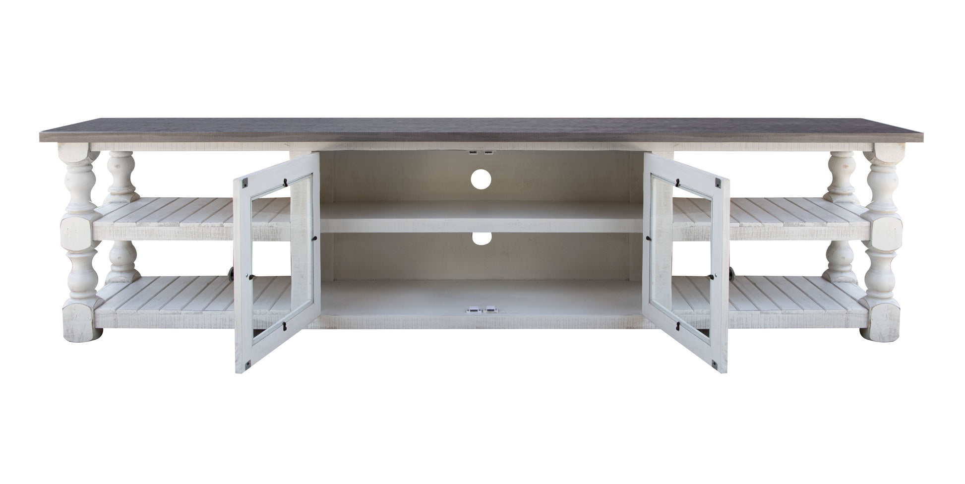 2 Door 93" TV Stand - Antiqued Ivory & Weathered Gray