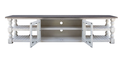 2 Door 93" TV Stand - Antiqued Ivory & Weathered Gray