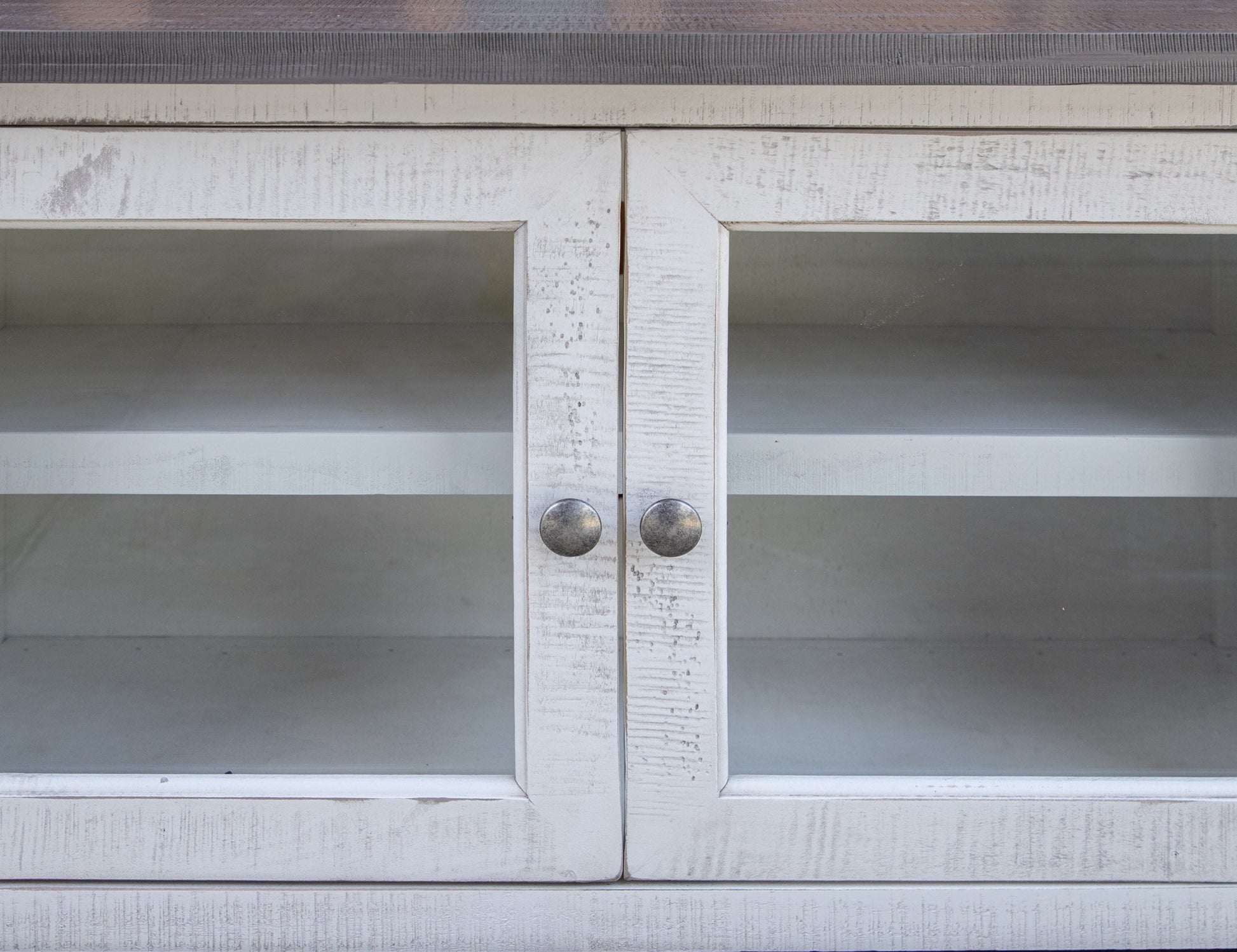 2 Door 93" TV Stand - Antiqued Ivory & Weathered Gray