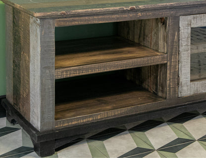 2 Door 93" TV Stand - Two Tone Gray & Brown