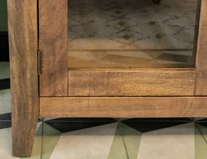 3 Glass Door Console - Golden Brown