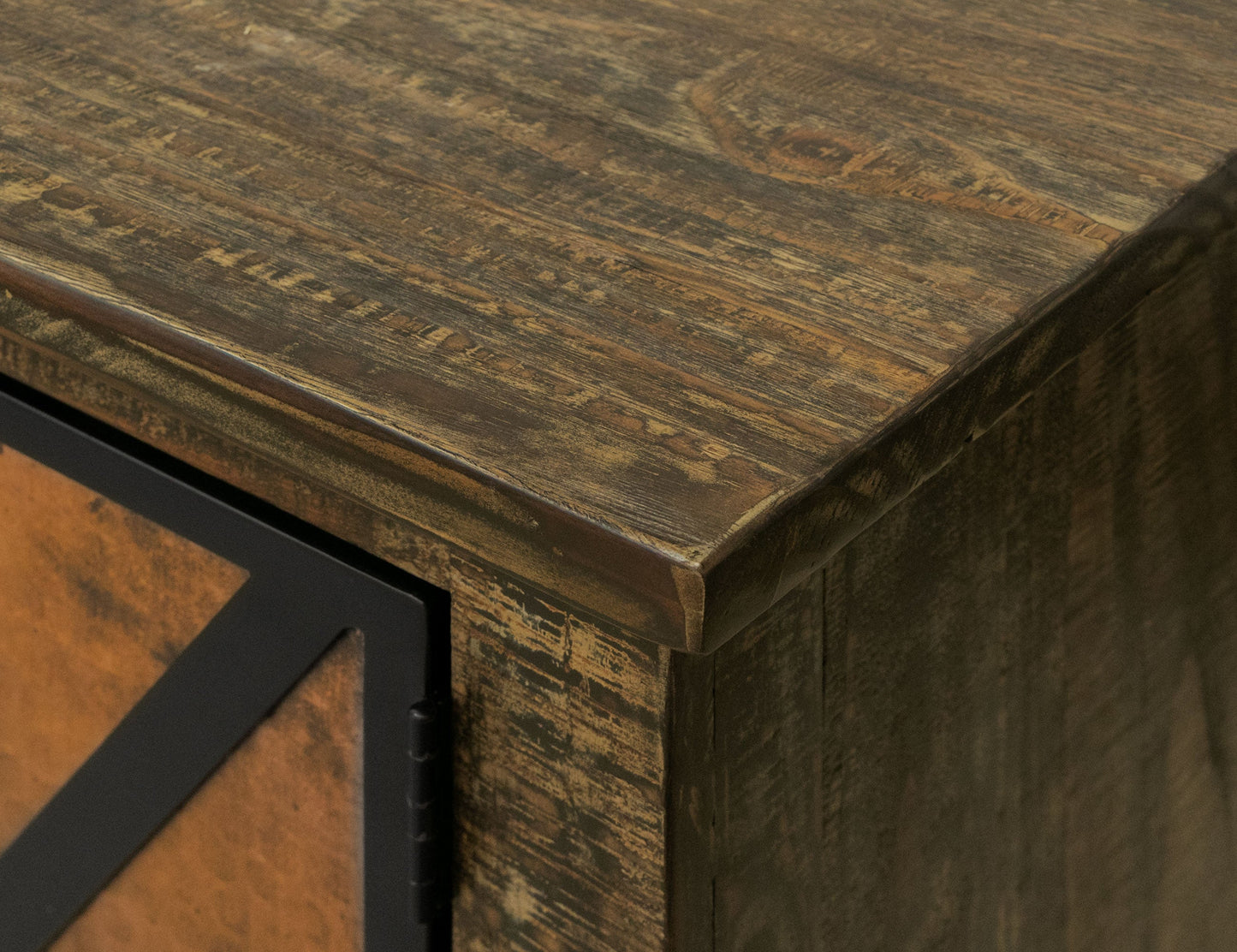 2 Copper-Paneled Door 2 Glass Door Console - Charred Brown