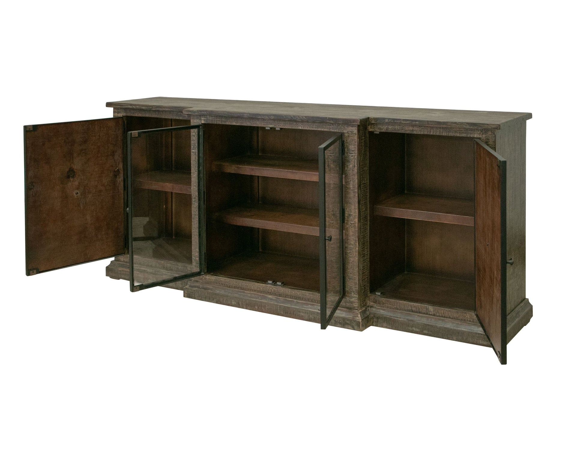 2 Copper-Paneled Door 2 Glass Door Console - Charred Brown
