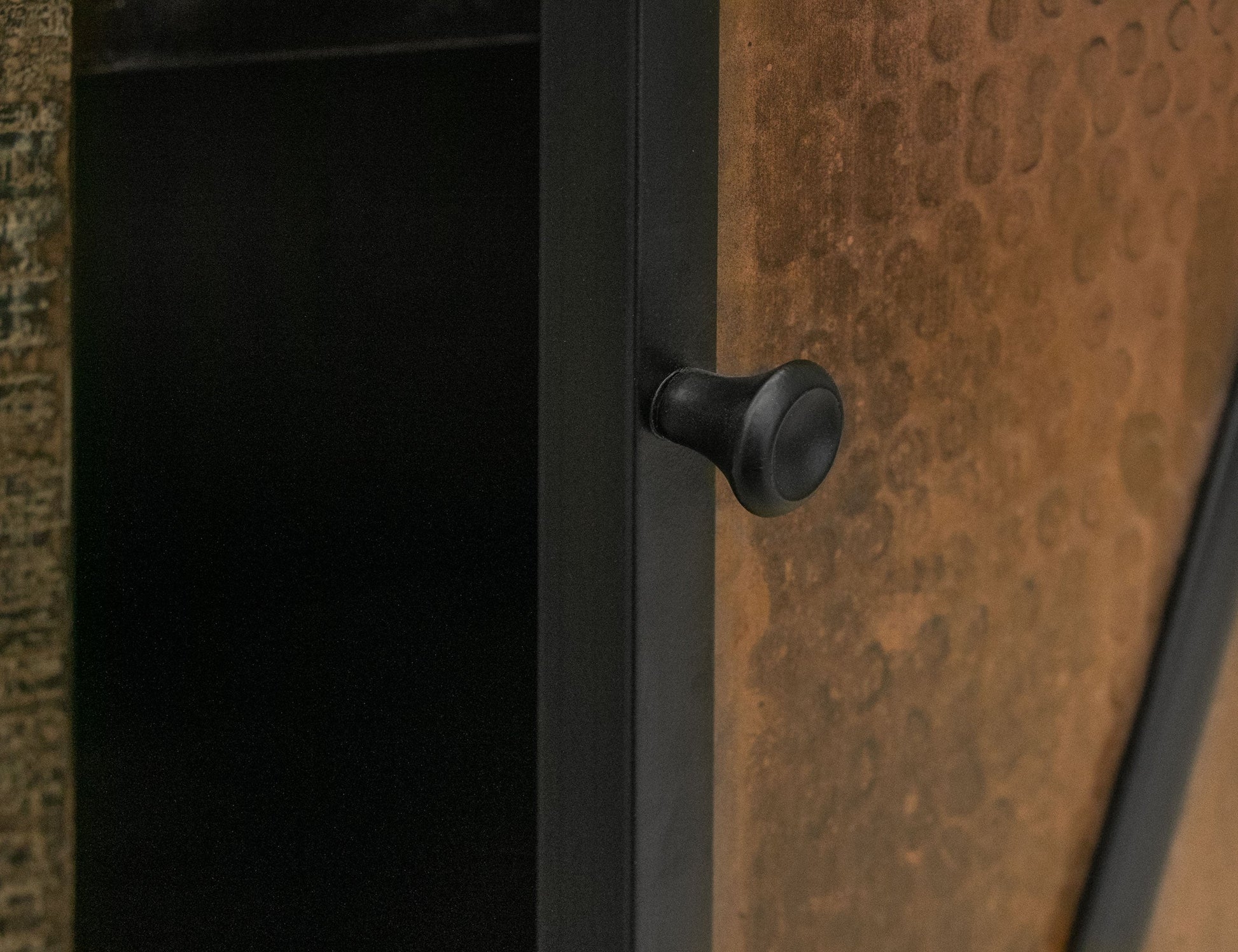 2 Copper-Paneled Door 2 Glass Door Console - Charred Brown