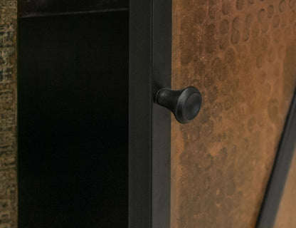 2 Copper-Paneled Door 2 Glass Door Console - Charred Brown